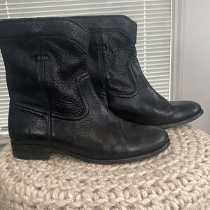 Frye Cara Roper Black Leather Ankle Booties